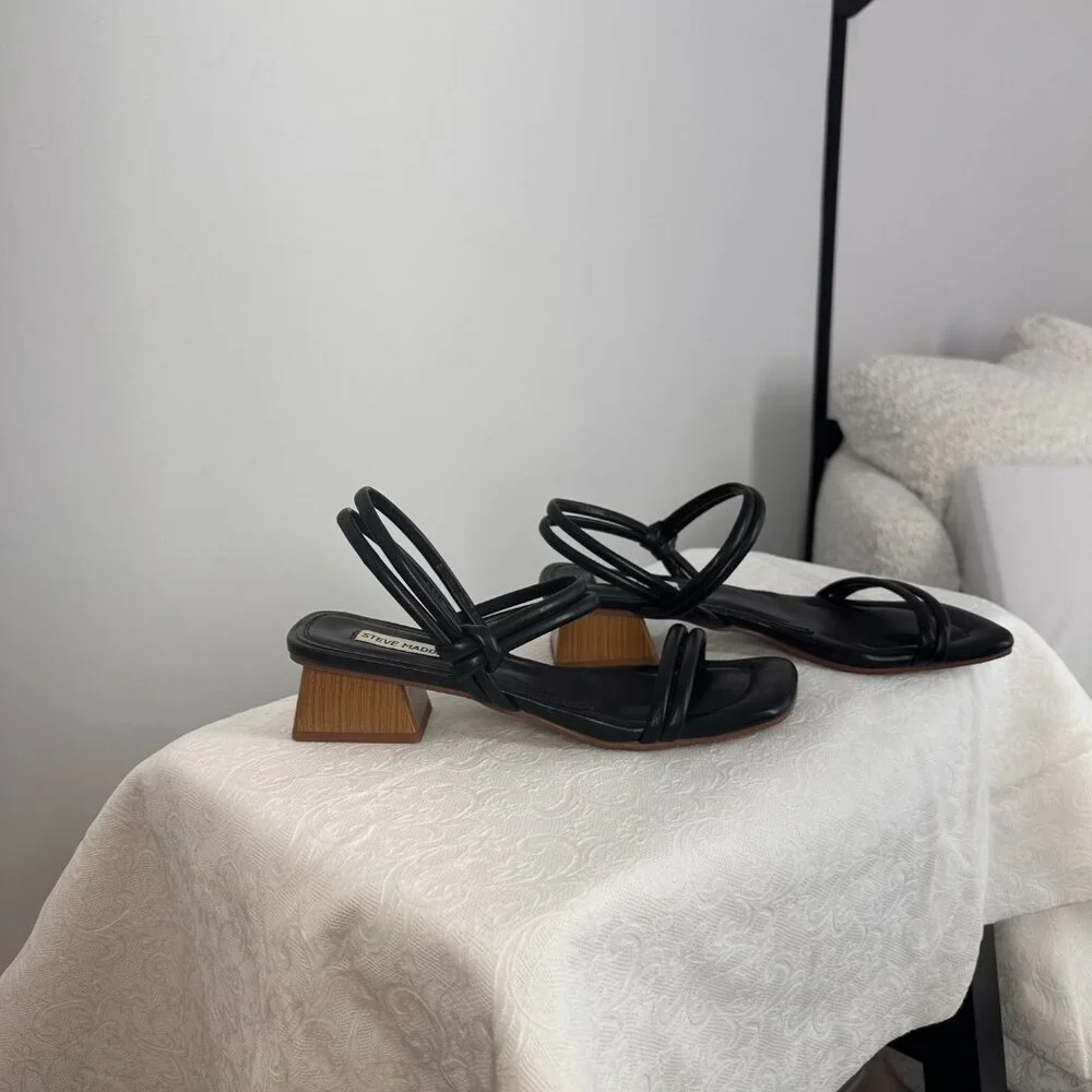 Steve Madden Black Hattie Sandals | 7.5 | Slingback Kitten Heels | Office Siren - Picture 7 of 9